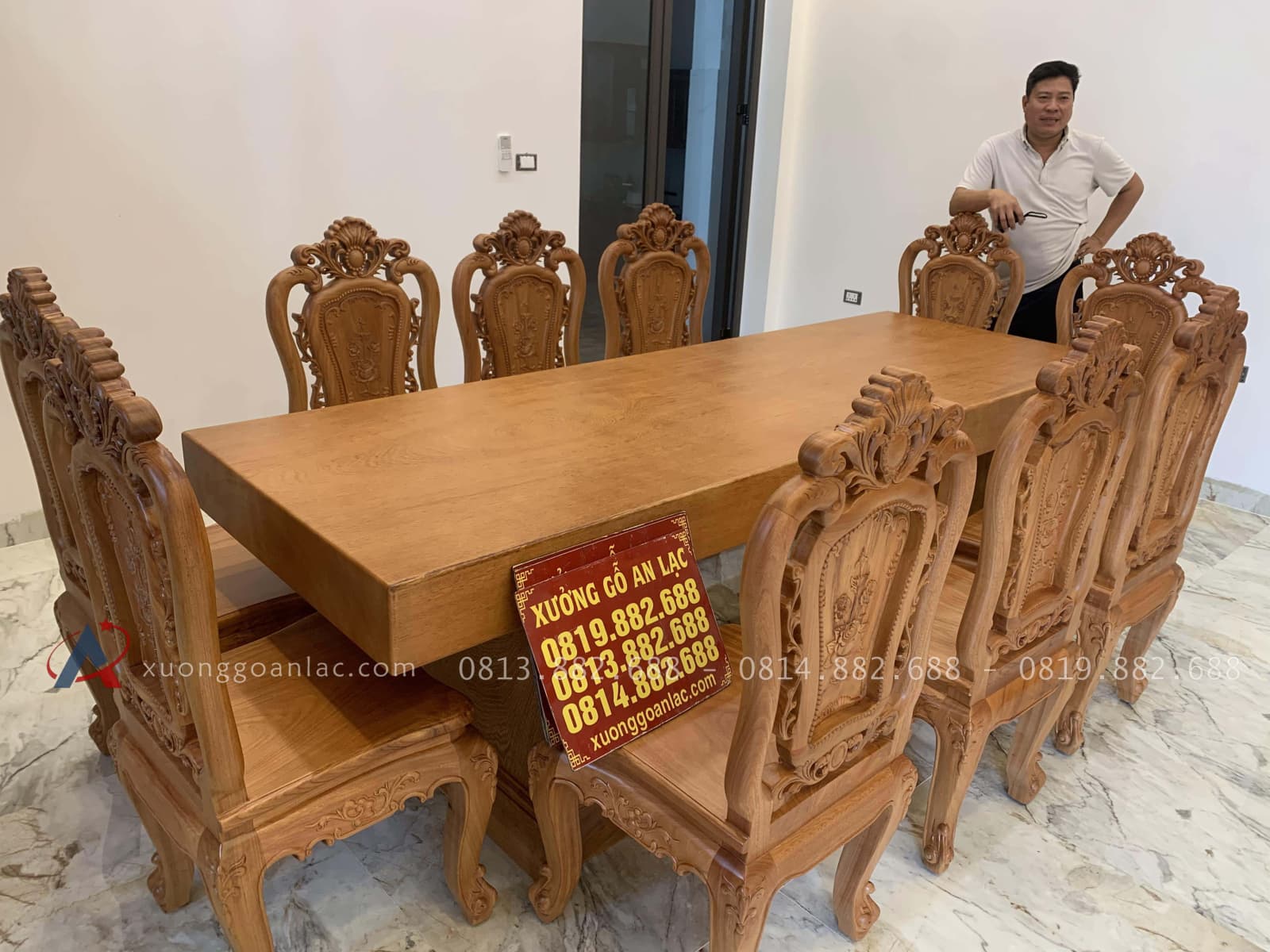 Combo bàn ghế hoàng gia gỗ hương và bàn ăn nguyên khối 10 ghế gỗ gõ đỏ (Anh Thượng, Cao Bằng) 18 bộ bàn ghế ăn nguyên khối