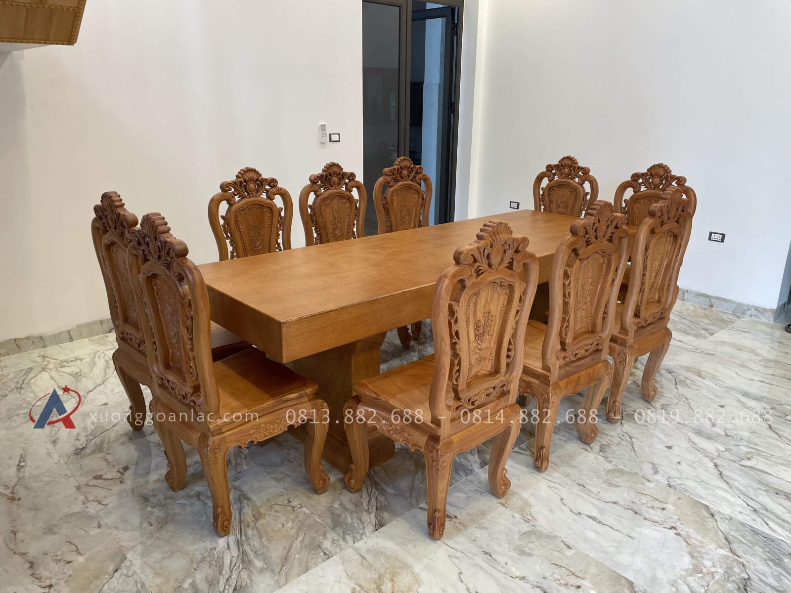 Combo bàn ghế hoàng gia gỗ hương và bàn ăn nguyên khối 10 ghế gỗ gõ đỏ (Anh Thượng, Cao Bằng) 20 bộ bàn ăn 10 ghế cực rộng rãi