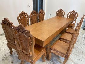 Combo bàn ghế hoàng gia gỗ hương và bàn ăn nguyên khối 10 ghế gỗ gõ đỏ (Anh Thượng, Cao Bằng) 13 bàn ăn nguyên khối dày 15p