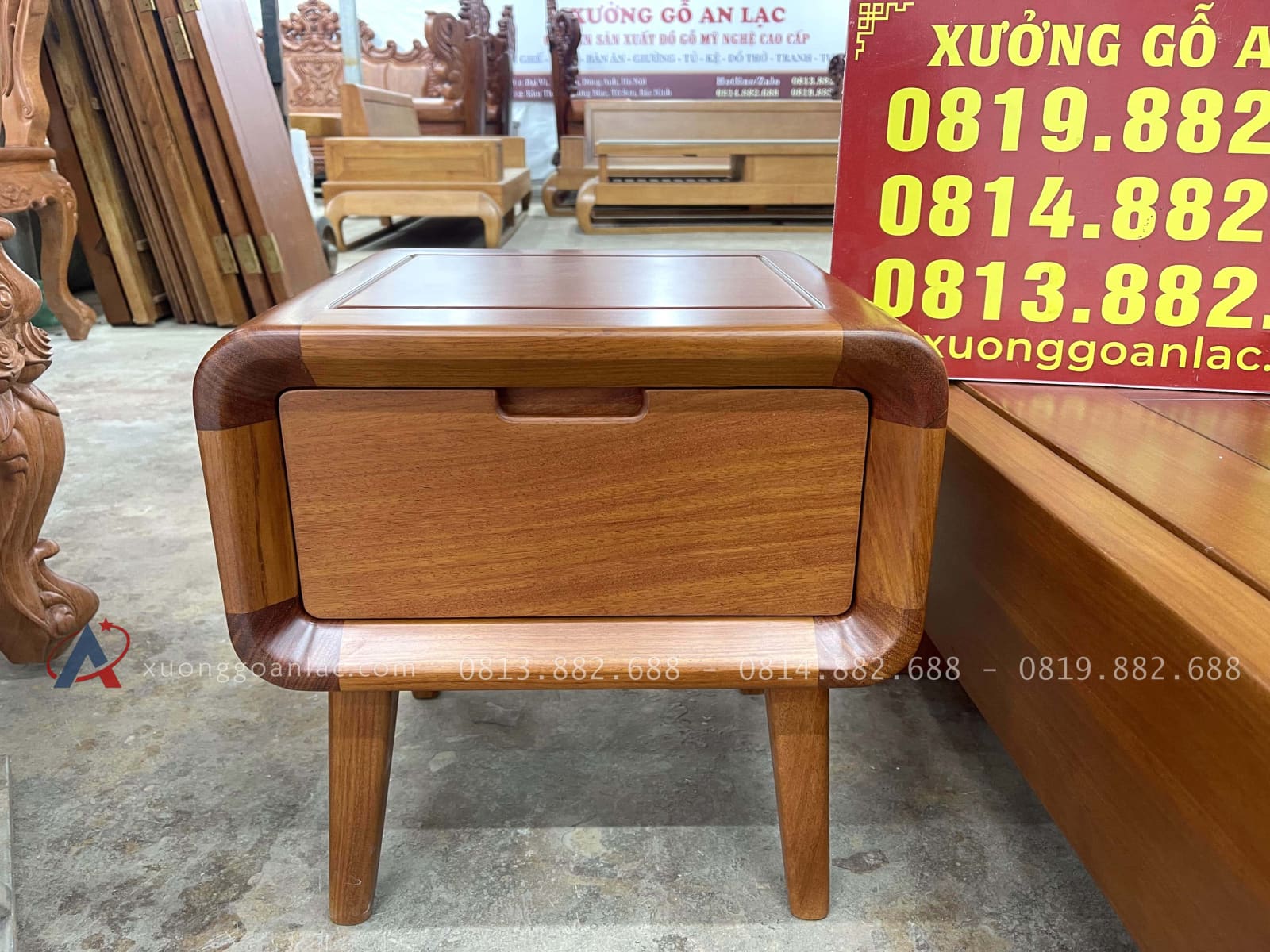 Combo phòng ngủ giường và bàn phấn hiện đại gỗ gõ đỏ 17 tab đầu giường thiết kế đẹp mắt