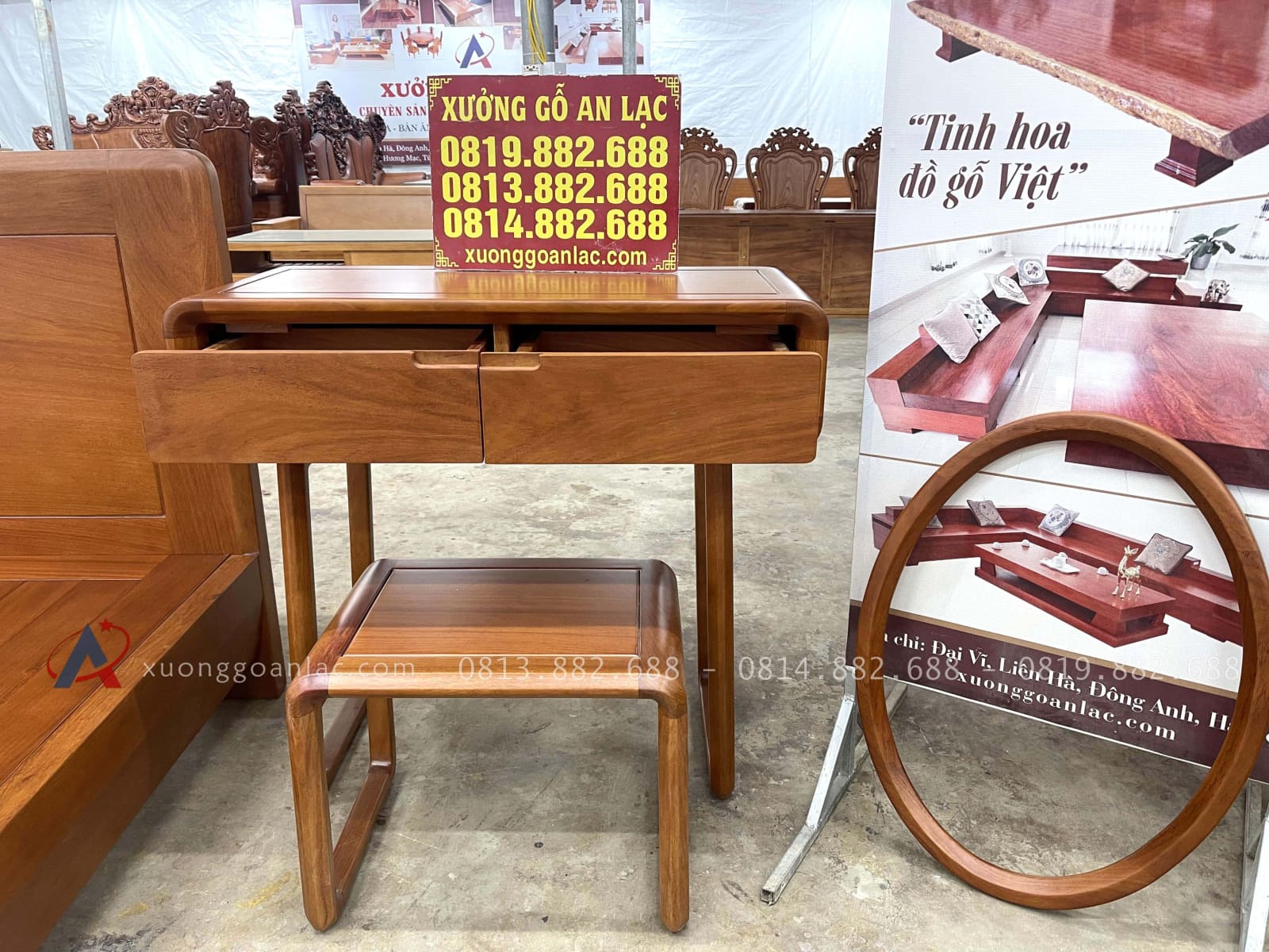 Combo phòng ngủ giường và bàn phấn hiện đại gỗ gõ đỏ 20 bàn trang điểm có ngăn kéo