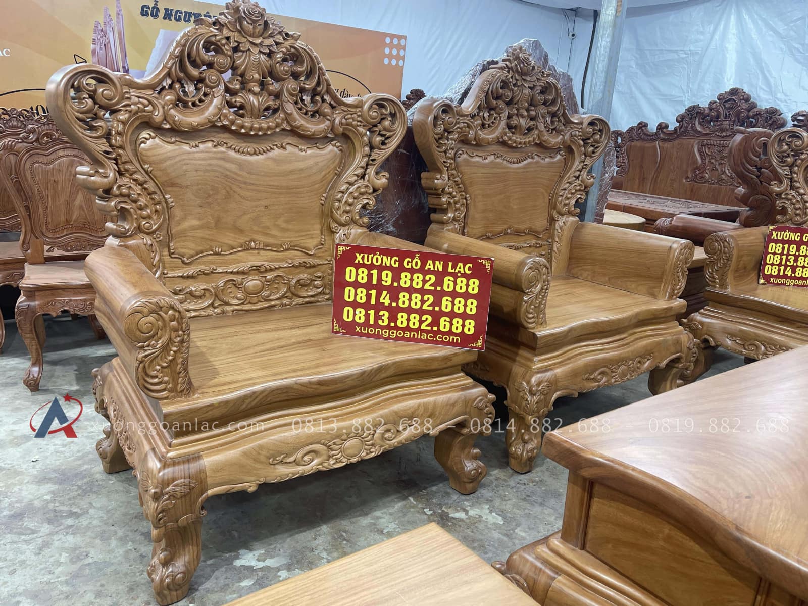 Trọn bộ hoàng gia louis 10 món chân 14 gỗ gõ đỏ ( Chú Kiên-Nghệ An) 34 trọn bộ 4 ghế đơn louis hoàng gia
