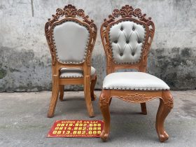 ghế ăn louis hoàng gia bọc đệm gỗ gõ đỏ