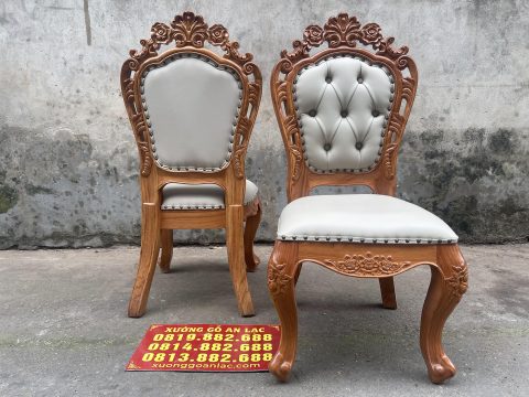 ghế ăn louis hoàng gia bọc đệm gỗ gõ đỏ
