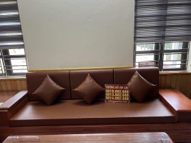 ghế băng dài gỗ hương đá kết hợp đệm da