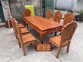 bàn ăn chân cong 8 ghế louis trơn gỗ hương