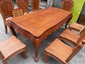 Bộ bàn ăn chân cong cùng 8 ghế louis tựa trơn gỗ hương đá cao cấp (Anh Thiện, Đồng Nai) 9 bộ bàn ăn 8 ghế gỗ hương đá