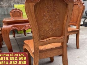 Bộ bàn ăn chân cong cùng 8 ghế louis tựa trơn gỗ hương đá cao cấp (Anh Thiện, Đồng Nai) 15 mẫu ghế ăn gỗ hương cao cấp