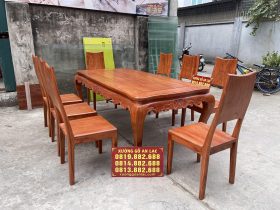 Nội thất phòng bếp 11 mẫu bàn ăn chân cong 8 ghế trơn gỗ hương đá