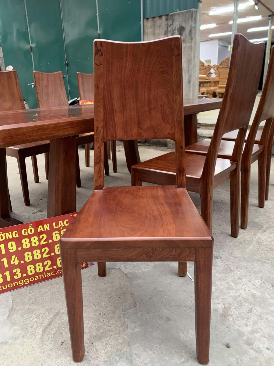 Bộ bàn ăn 8 ghế trơn hiện đại gỗ hương đá phun màu óc chó (Chú Sa, Sài Gòn) 25 bộ bàn ăn 8 ghế