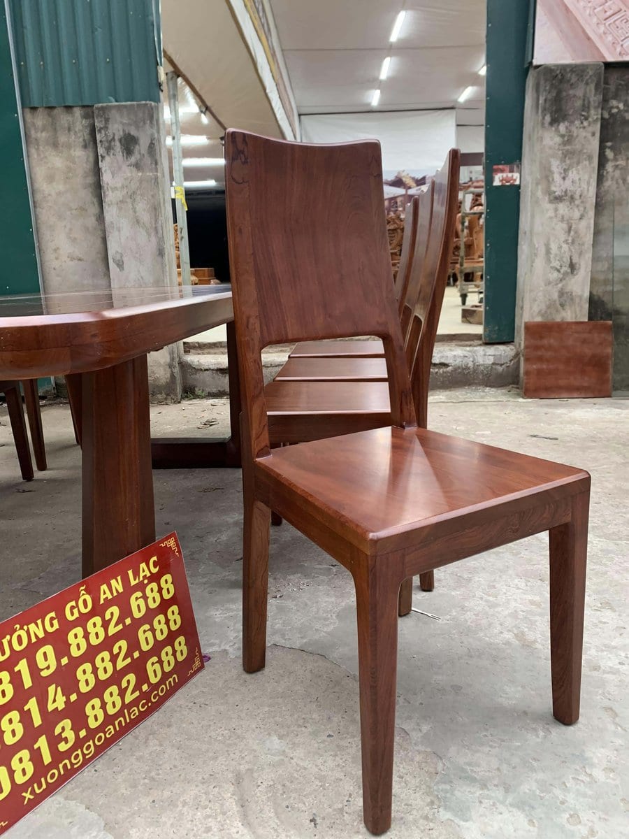 Bộ bàn ăn 8 ghế trơn hiện đại gỗ hương đá phun màu óc chó (Chú Sa, Sài Gòn) 26 mẫu ghế ăn hiện đại