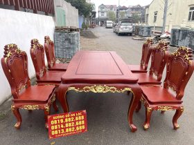 Nội thất phòng bếp 12 bộ bàn ăn hoàng gia 6 ghế gỗ hương đá dát vàng