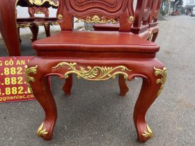 Bộ bàn ăn hoàng gia 6 ghế louis gỗ hương đá dát vàng (Chú Lăng, Bắc Giang) 22 hệ chân yếm louis hoa lá tây