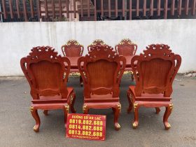 Bộ bàn ăn hoàng gia 6 ghế louis gỗ hương đá dát vàng (Chú Lăng, Bắc Giang) 23 hệ chân yếm louis hoa lá tây