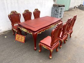 Bộ bàn ăn hoàng gia 6 ghế louis gỗ hương đá dát vàng (Chú Lăng, Bắc Giang) 13 bộ bàn ăn phong cách louis hoàng gia tân cổ điển