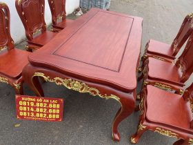 Bộ bàn ăn hoàng gia 6 ghế louis gỗ hương đá dát vàng (Chú Lăng, Bắc Giang) 14 bàn ăn gỗ hương đá