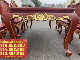 Bộ bàn ăn hoàng gia 6 ghế louis gỗ hương đá dát vàng (Chú Lăng, Bắc Giang) 16 bàn ăn chân cong louis