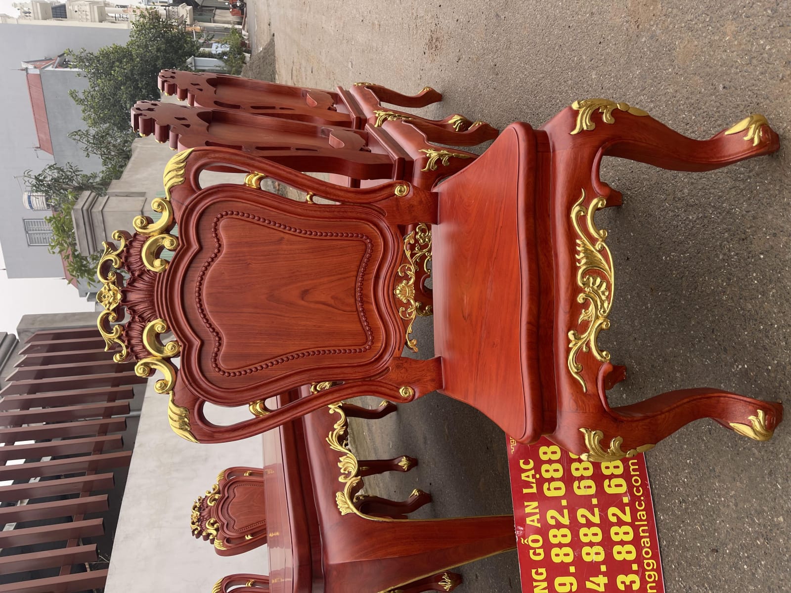 Bộ bàn ăn hoàng gia 6 ghế louis gỗ hương đá dát vàng (Chú Lăng, Bắc Giang) 30 mẫu ghế louis hoàng gia