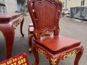 Bộ bàn ăn hoàng gia 6 ghế louis gỗ hương đá dát vàng (Chú Lăng, Bắc Giang) 19 mẫu ghế lưng cao không tay