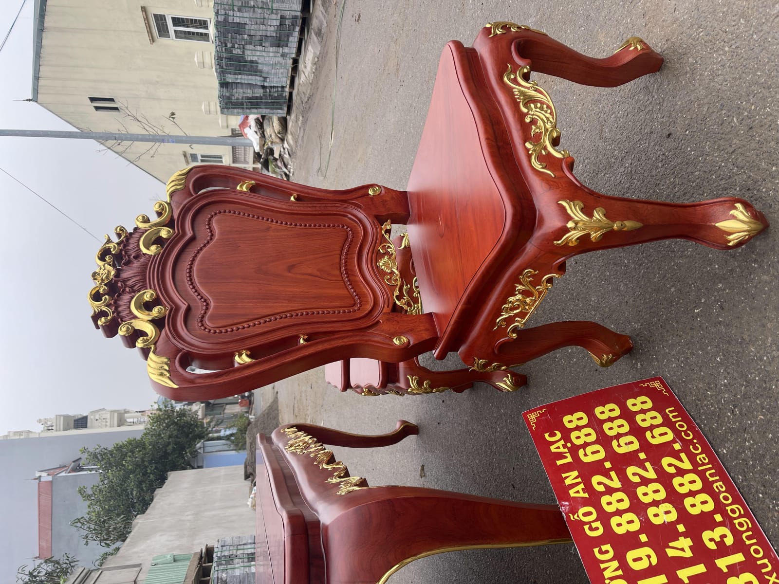 Bộ bàn ăn hoàng gia 6 ghế louis gỗ hương đá dát vàng (Chú Lăng, Bắc Giang) 31 mẫu ghế lưng cao không tay