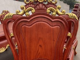 Bộ bàn ăn hoàng gia 6 ghế louis gỗ hương đá dát vàng (Chú Lăng, Bắc Giang) 20 tưa lưng đục hoa lá tây