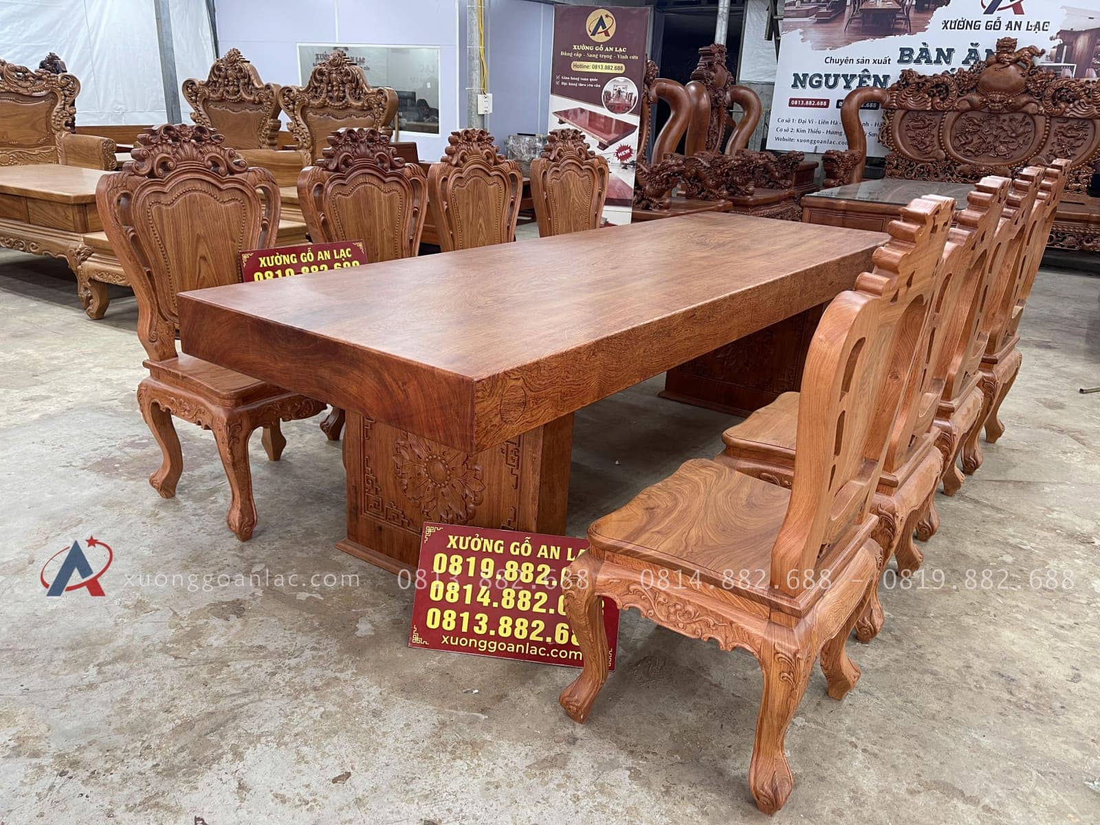 Bộ bàn ăn nguyên khối dày 15cm cùng 8 ghế louis gỗ hương đá siêu vip (Anh Hoàng, Hải Phòng) 25 bộ bàn ghế ăn louis hoàng gia