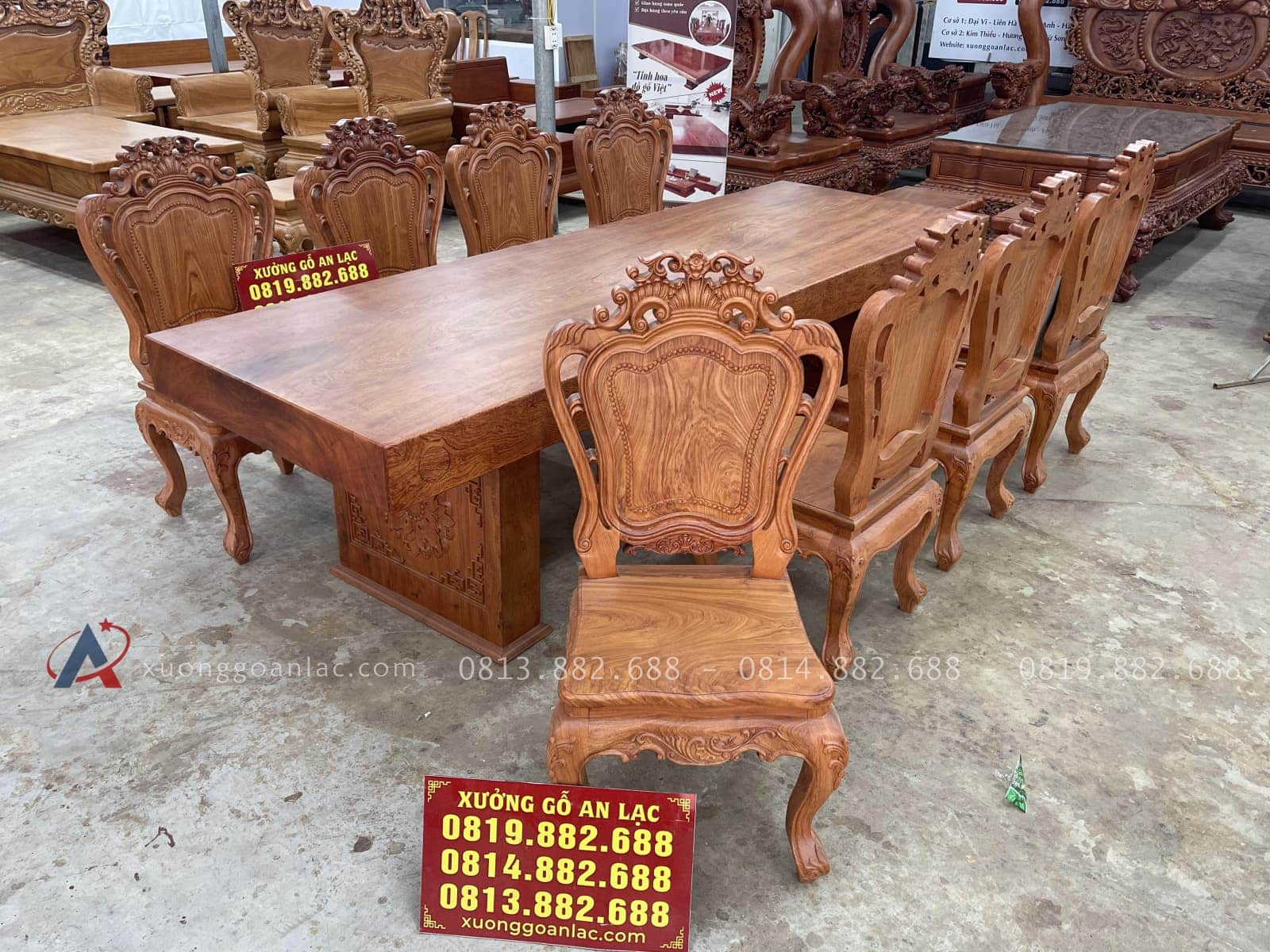 Bộ bàn ăn nguyên khối dày 15cm cùng 8 ghế louis gỗ hương đá siêu vip (Anh Hoàng, Hải Phòng) 29 bộ bàn ăn 8 ghế gỗ hương đá