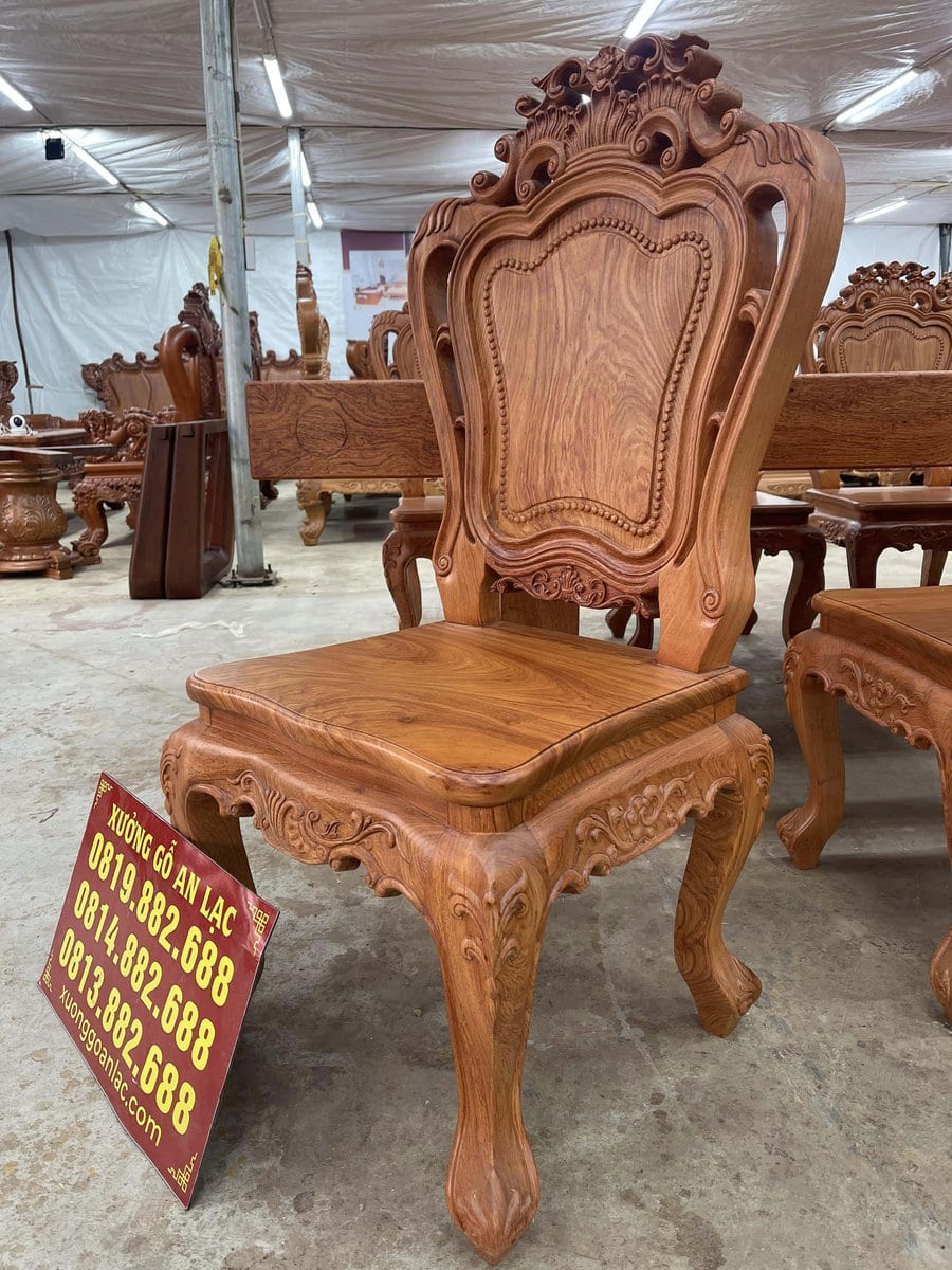 Bộ bàn ăn nguyên khối dày 15cm cùng 8 ghế louis gỗ hương đá siêu vip (Anh Hoàng, Hải Phòng) 32 ghế louis lưng cao không tay
