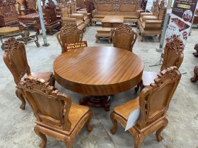 Bộ bàn ăn tròn nguyên khối 6 ghế louis gỗ gõ đỏ cao cấp (Chú Khiết, Bắc Giang) 13 bàn ăn gỗ gõ đỏ