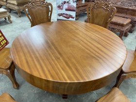 Bộ bàn ăn tròn nguyên khối 6 ghế louis gỗ gõ đỏ cao cấp (Chú Khiết, Bắc Giang) 14 bàn ăn tròn nguyên khối