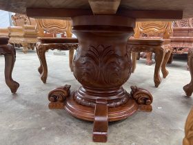 Bộ bàn ăn tròn nguyên khối 6 ghế louis gỗ gõ đỏ cao cấp (Chú Khiết, Bắc Giang) 16 chân bàn nguyên khối 40cm