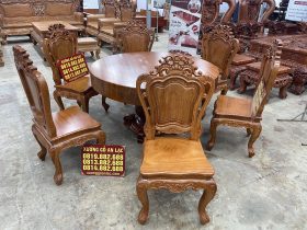 Bộ bàn ăn tròn nguyên khối 6 ghế louis gỗ gõ đỏ cao cấp (Chú Khiết, Bắc Giang) 17 bộ bàn ăn 6 ghế