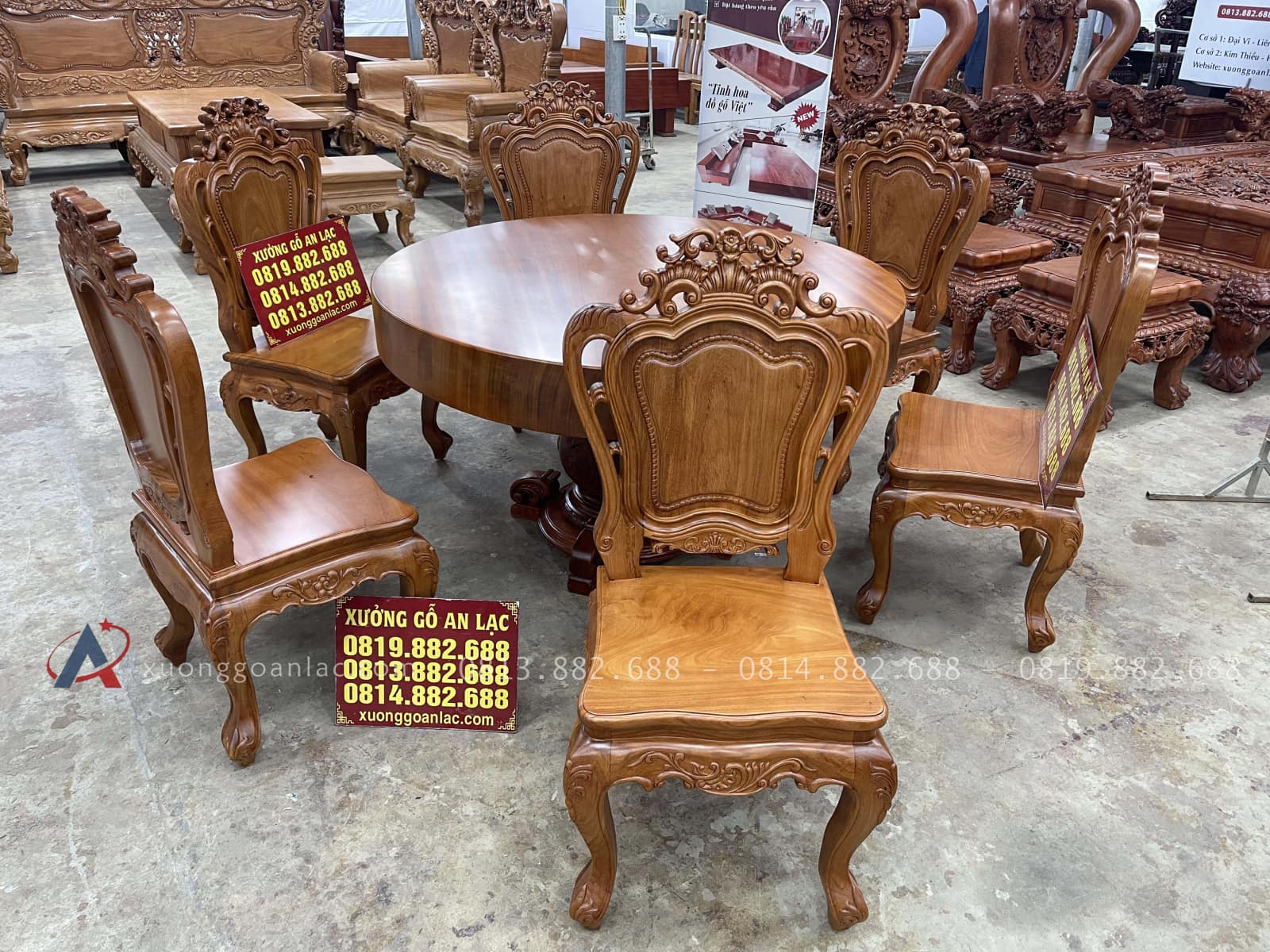 Bộ bàn ăn tròn nguyên khối 6 ghế louis gỗ gõ đỏ cao cấp (Chú Khiết, Bắc Giang) 29 bộ bàn ăn 6 ghế