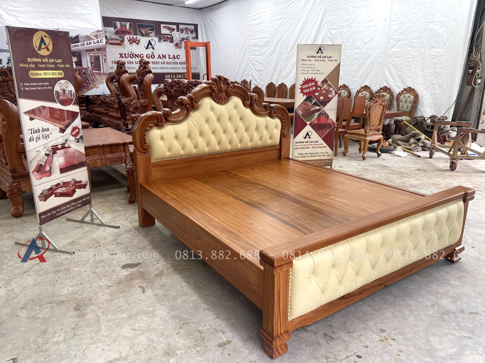 Giường hoàng gia louis bọc đệm gỗ gõ đỏ 1m8 x 2m 18 mẫu giường hoàng gia louis gỗ gõ đỏ bọc đệm cao cấp