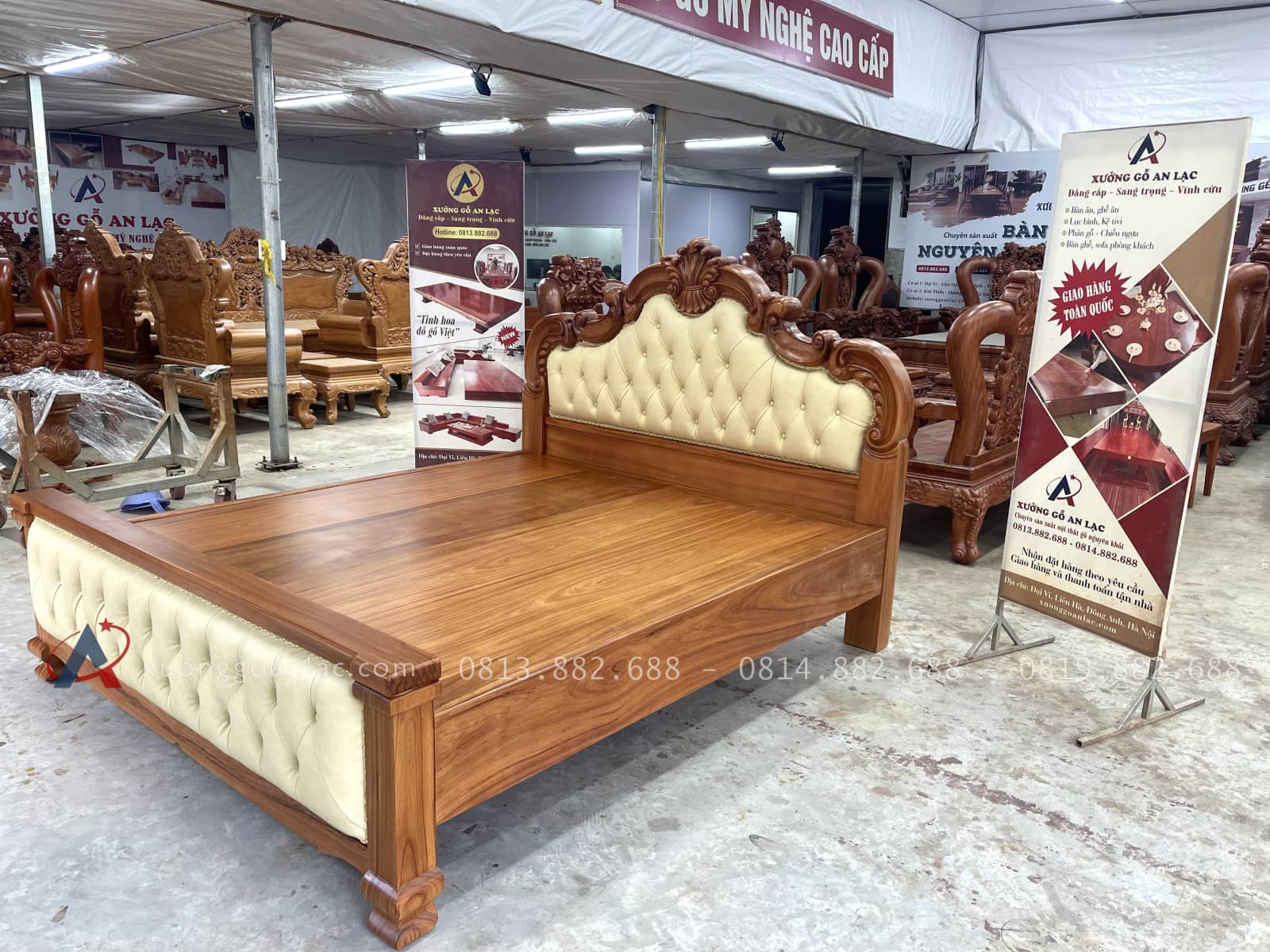 Giường hoàng gia louis bọc đệm gỗ gõ đỏ 1m8 x 2m 19 mẫu giường ngủ 1m8x2m