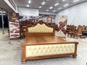 Nội thất phòng ngủ 8 giường ngủ gỗ gõ đỏ bọc đệm da
