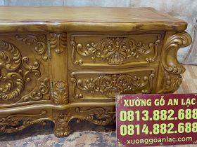 Mẫu kệ tivi louis hoàng gia 2m37 gỗ gõ đỏ (Anh Bách, Hưng Yên) 14 mặt ngăn kéo đục hoa lá tây