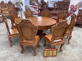 Bàn ghế gỗ nguyên khối 8 mẫu bàn ăn tròn nguyên khối 8 ghế louis gỗ gõ đỏ