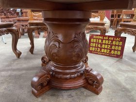 Bộ bàn ăn tròn nguyên khối 8 ghế louis gỗ gõ đỏ siêu vip (Chú Thể, Cao Bằng) 14 chân bàn 40cm