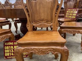 Bộ bàn ăn tròn nguyên khối 8 ghế louis gỗ gõ đỏ siêu vip (Chú Thể, Cao Bằng) 16 mẫu ghế louis hoàng gia tân cổ điển
