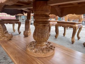 Bộ bàn ăn hoàng gia vip cùng 8 ghế louis gỗ gõ đỏ (Anh Võ, Hà Giang) 14 bàn ăn louis hoàng gia vip