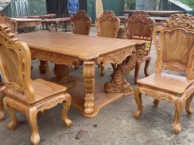 Bộ bàn ăn hoàng gia vip cùng 8 ghế louis gỗ gõ đỏ (Anh Võ, Hà Giang) 15 bộ bàn ăn 8 ghế louis