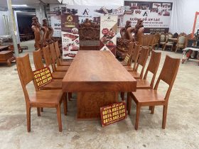 Bàn ghế gỗ nguyên khối 7 bàn ăn nguyên khối dài 2m80 10 ghế gỗ hương đá