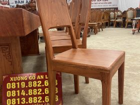 Bộ bàn ăn nguyên khối dài 2m80 và 10 ghế trơn gỗ hương đá cao cấp (Anh Triệu, Ninh Bình) 21 ghế ăn lưng cao gỗ hương