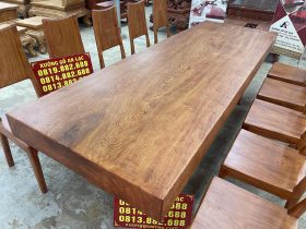 Bộ bàn ăn nguyên khối dài 2m80 và 10 ghế trơn gỗ hương đá cao cấp (Anh Triệu, Ninh Bình) 13 bàn ăn chữ nhật gỗ hương đá