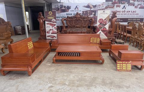 sofa đùi gà 5 món gỗ gõ đỏ hiện đại