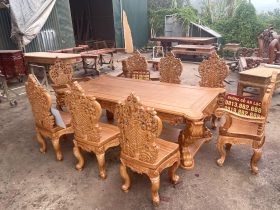 Nội thất phòng bếp 10 bàn ăn hoàng gia vip 8 ghế louis gỗ gõ đỏ
