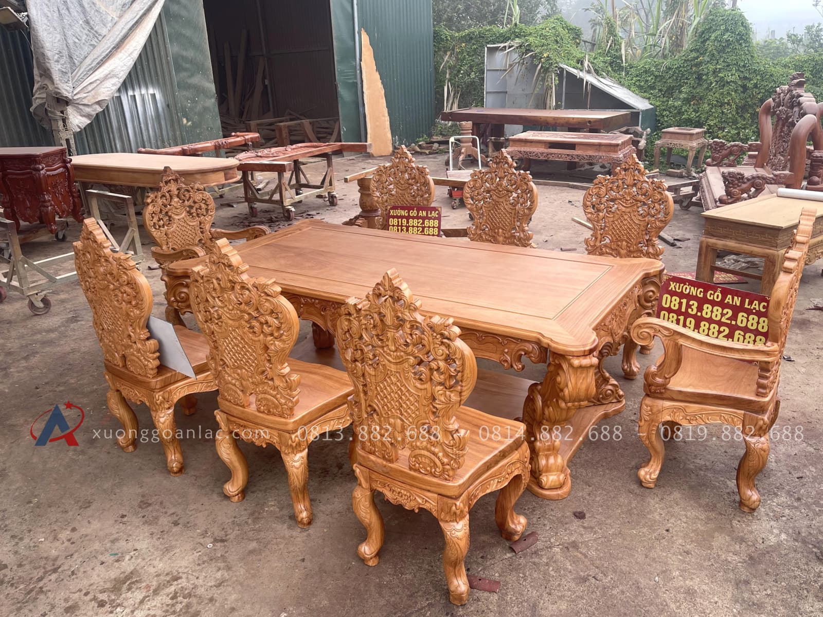Bộ bàn ăn hoàng gia vip 8 ghế louis gỗ gõ đỏ cao cấp (Anh Minh, Hưng Yên) 32 bàn ăn hoàng gia vip 8 ghế louis gỗ gõ đỏ