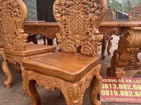 Bộ bàn ăn hoàng gia vip 8 ghế louis gỗ gõ đỏ cao cấp (Anh Minh, Hưng Yên) 28 ghế louis hoa lá tây