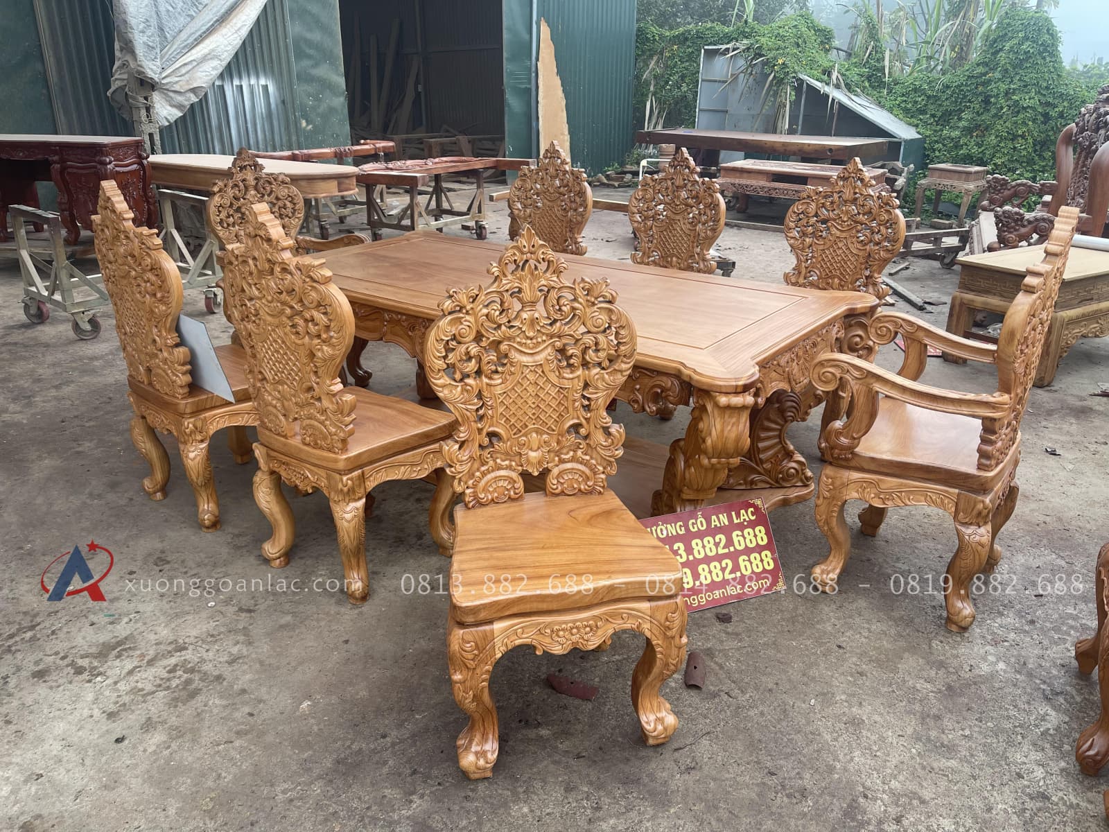 Bộ bàn ăn hoàng gia vip 8 ghế louis gỗ gõ đỏ cao cấp (Anh Minh, Hưng Yên) 33 bộ bàn ăn louis hoàng gia gỗ gõ đỏ